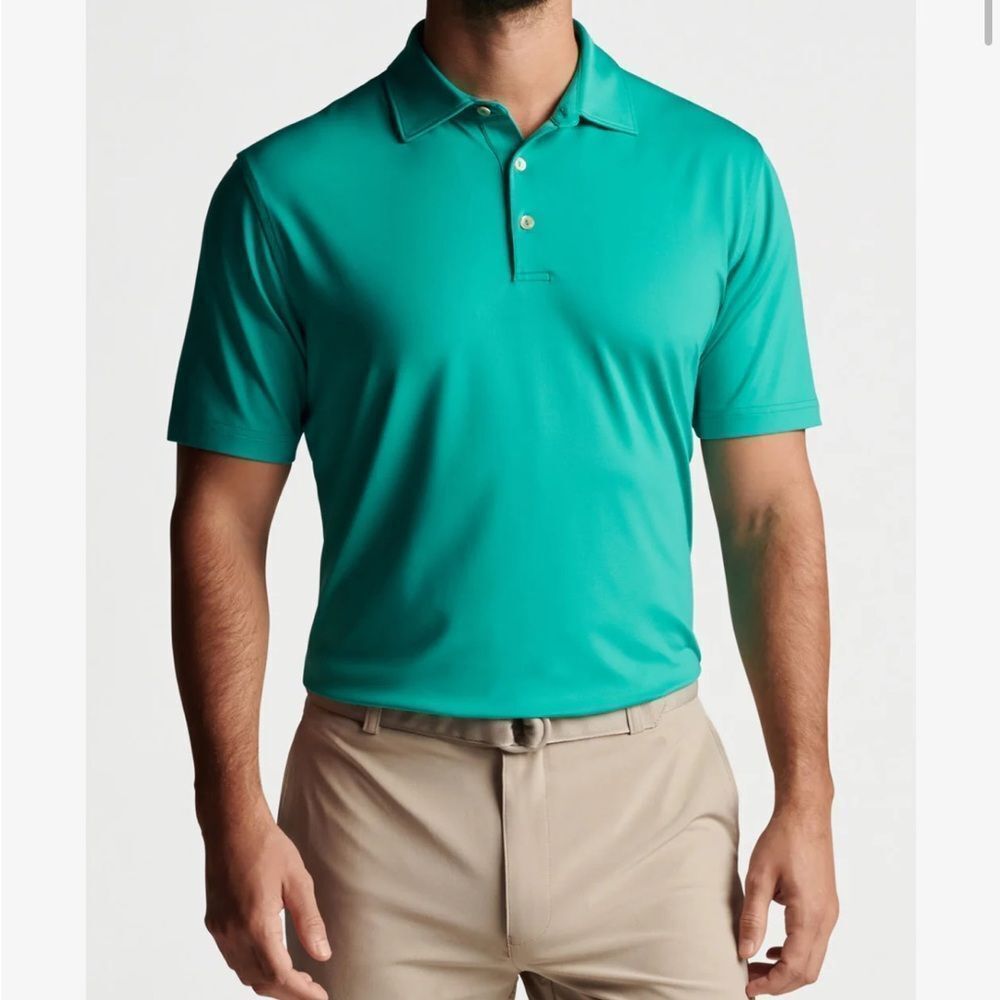 Men’s Peter Millar Solid Stretch Jersey Performance Polo Shirt Billiard Color L